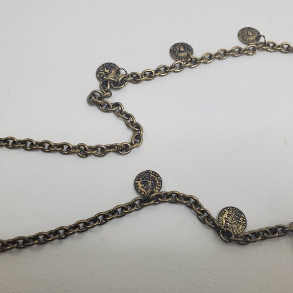 Boho Necklace Dangle Fringe Charms‎ Coin Gold Tone - Picture 3 of 7